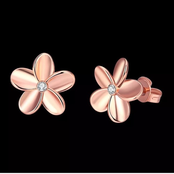 Rose Gold Plated Crystal Lovely Flower Earrings - Picture 2 of 4